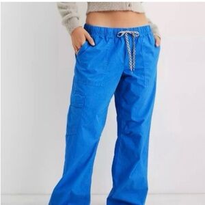 Aerie Baggy Cargo Skater Bright Blue Drawstring Cargo Pants L